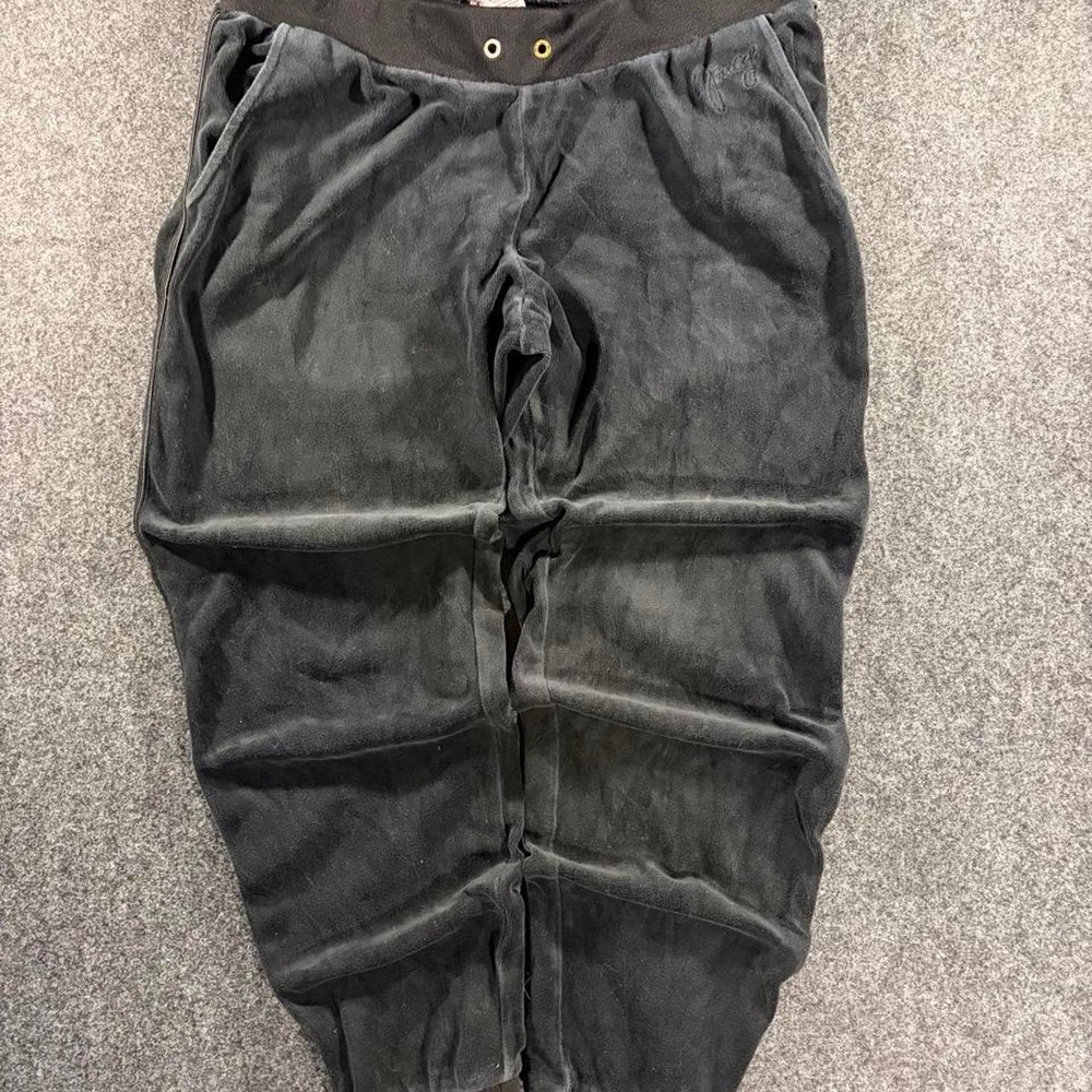Juicy Couture Black Velour Joggers Womens Medium Baggy Y2K Vintage Tracksuit